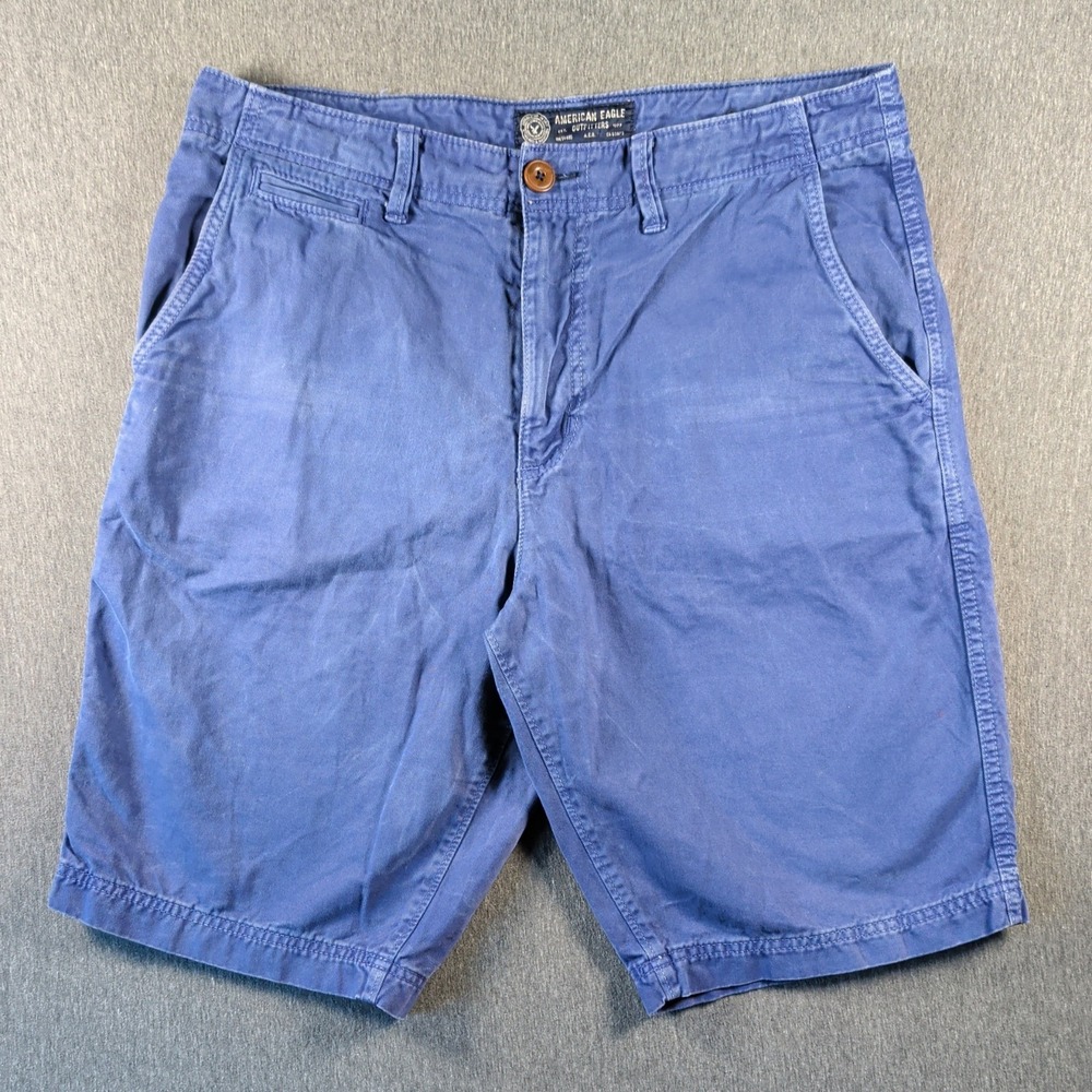 Mens American Eagle Classic Chino Shorts 35 Blue Longer Length Grunge Streetwear